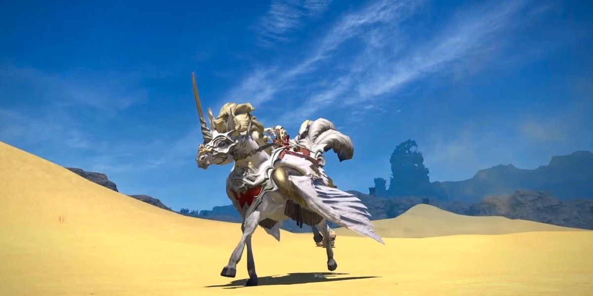 Pegasus mount running in desert. 